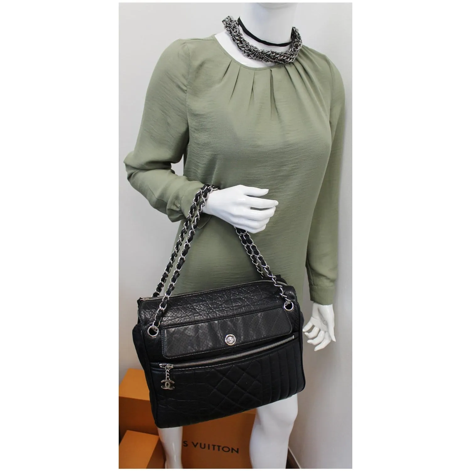 CHANEL Calfskin Perforated 50's Bowler Bag Black