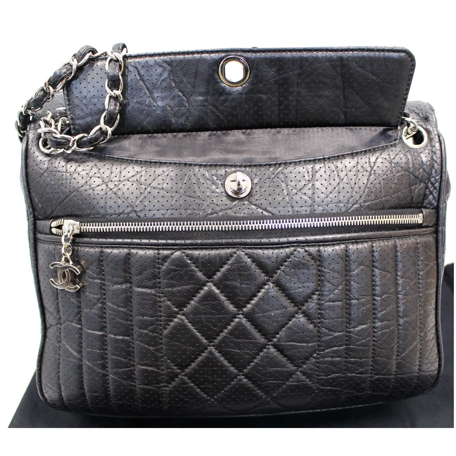 CHANEL Calfskin Perforated 50's Bowler Bag Black