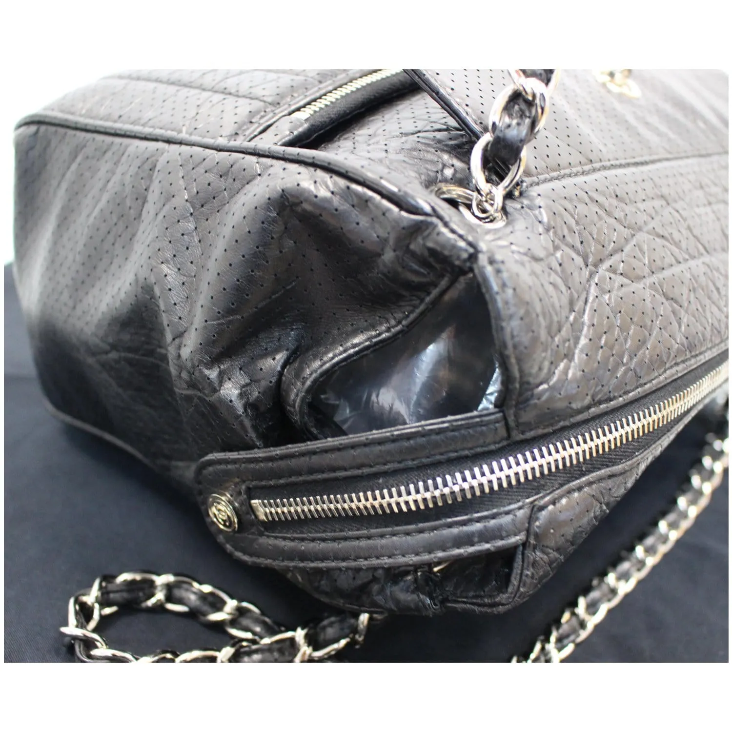 CHANEL Calfskin Perforated 50's Bowler Bag Black