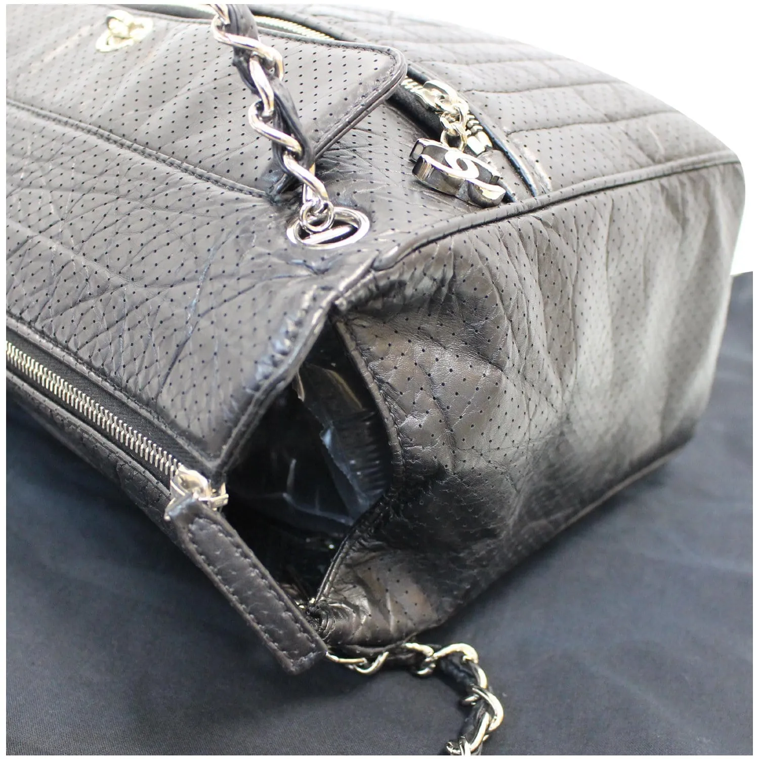 CHANEL Calfskin Perforated 50's Bowler Bag Black