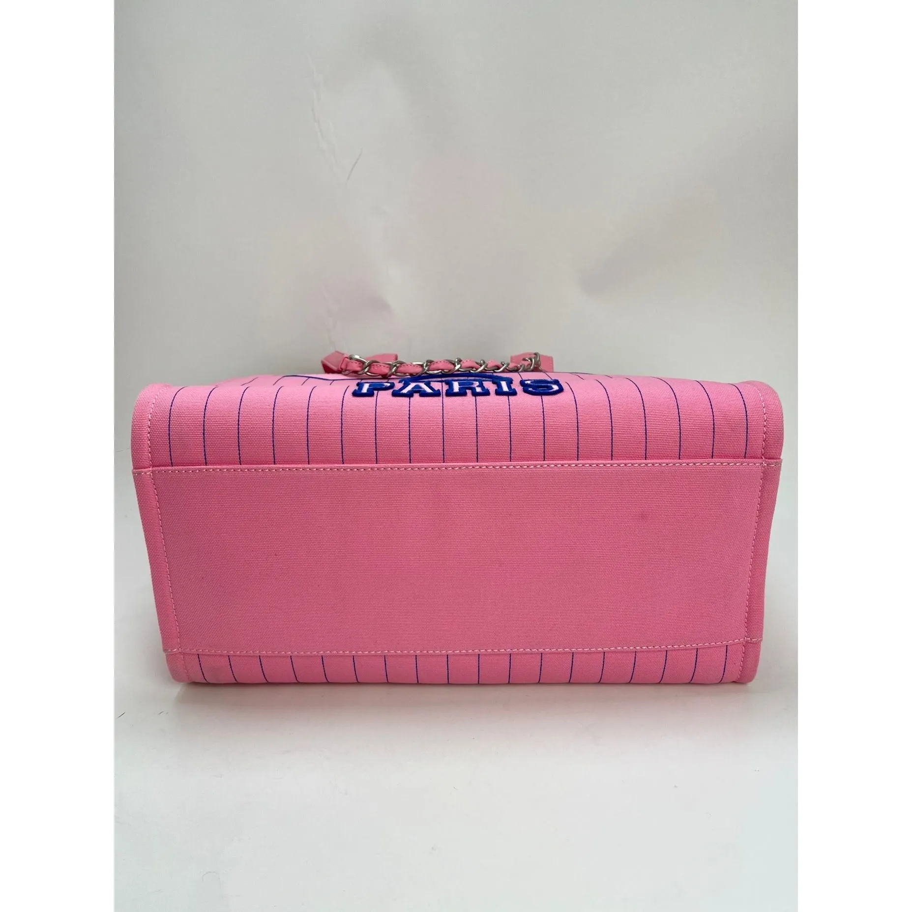 Chanel Canvas Calfskin Striped Medium Deauville Pink Tote