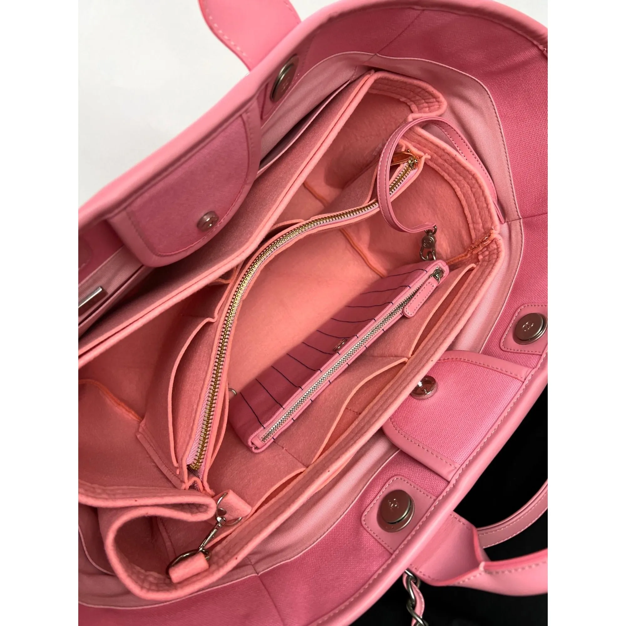 Chanel Canvas Calfskin Striped Medium Deauville Pink Tote