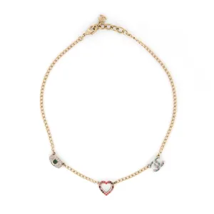 Chanel Charm Necklace CC Logo Heart Evil Eye Yellow Gold Tone