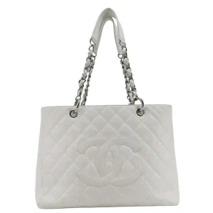 CHANEL Grand Shopping Quilted Caviar Leather GST Tote Bag White