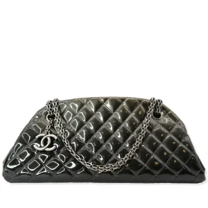CHANEL Just Mademoiselle Ombre Degrade Patent Quilted Bowling Bag Black