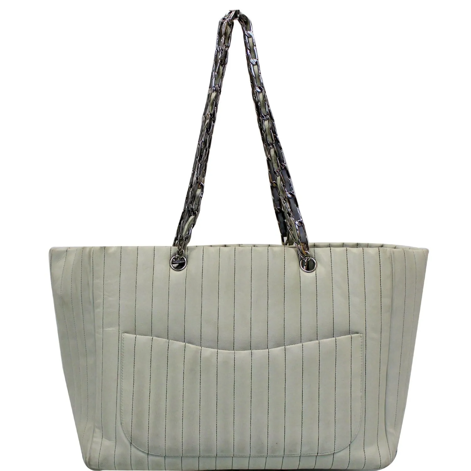 CHANEL Large CC Chain Lambskin Tote Shoulder Bag Cream