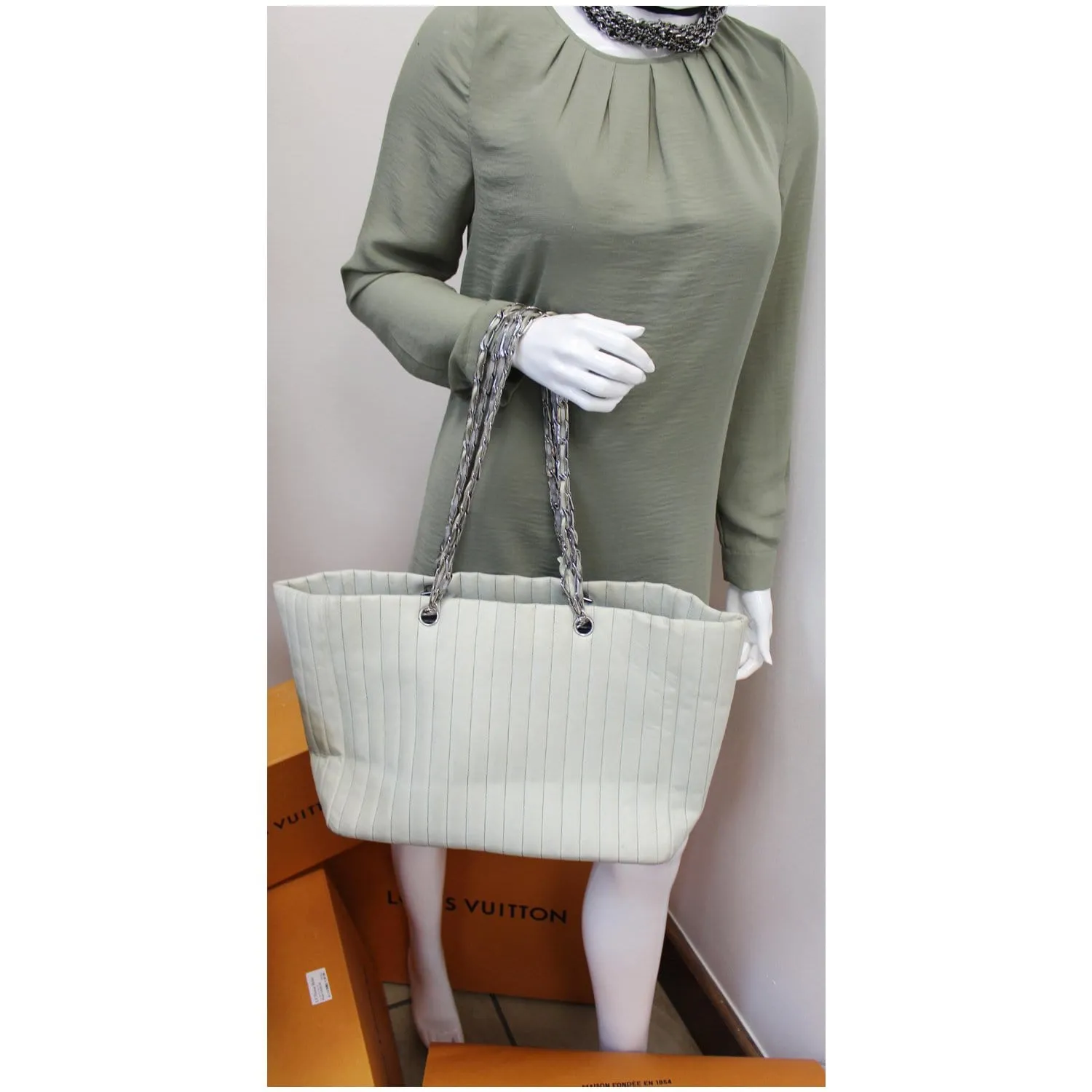 CHANEL Large CC Chain Lambskin Tote Shoulder Bag Cream