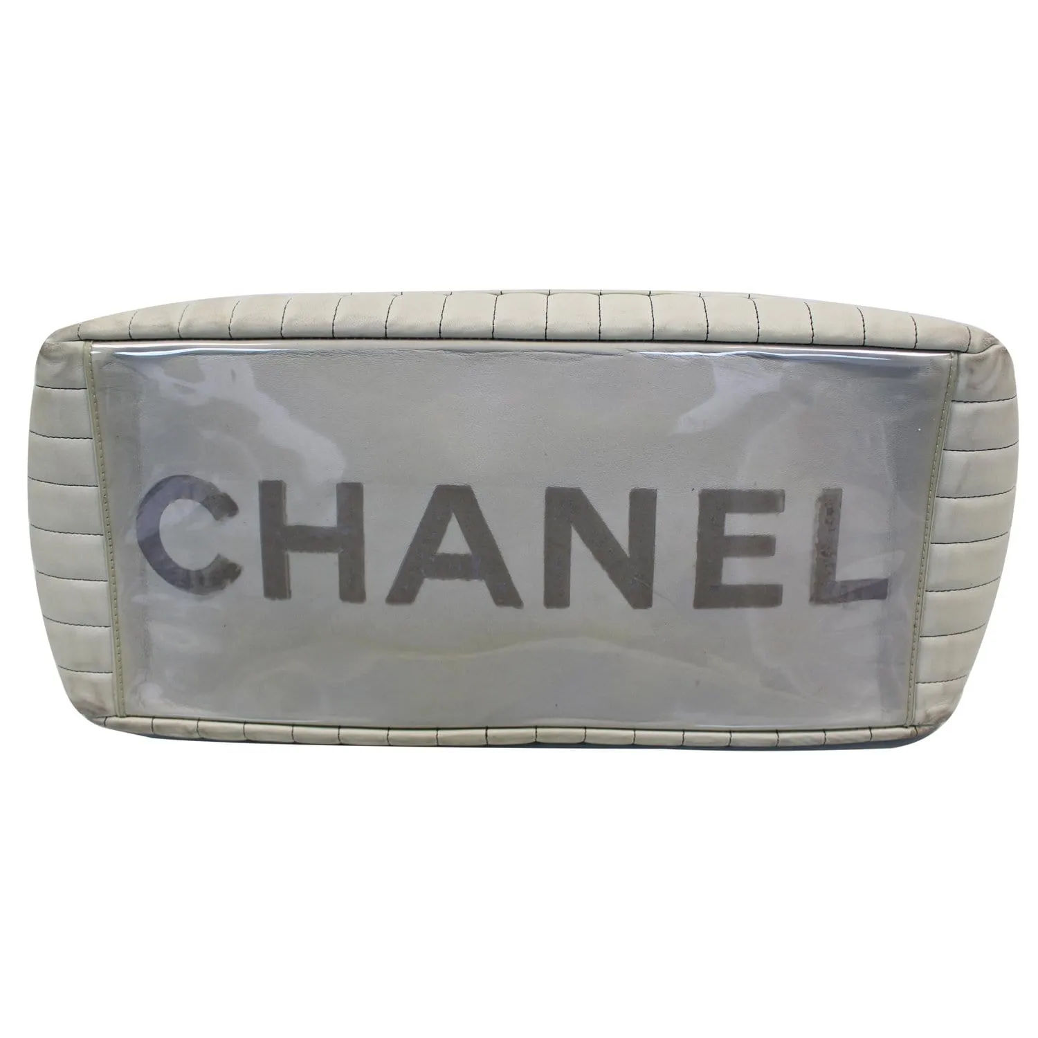 CHANEL Large CC Chain Lambskin Tote Shoulder Bag Cream