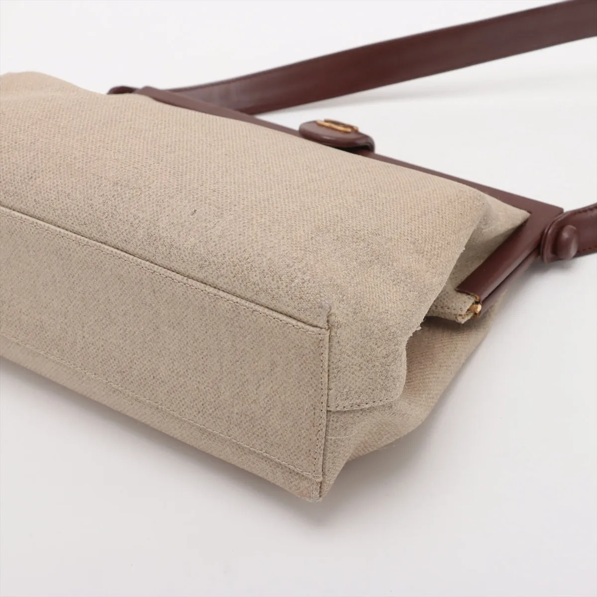 Chanel Linen Frame Buckle Shoulder Bag Brown 5 Series  #2902