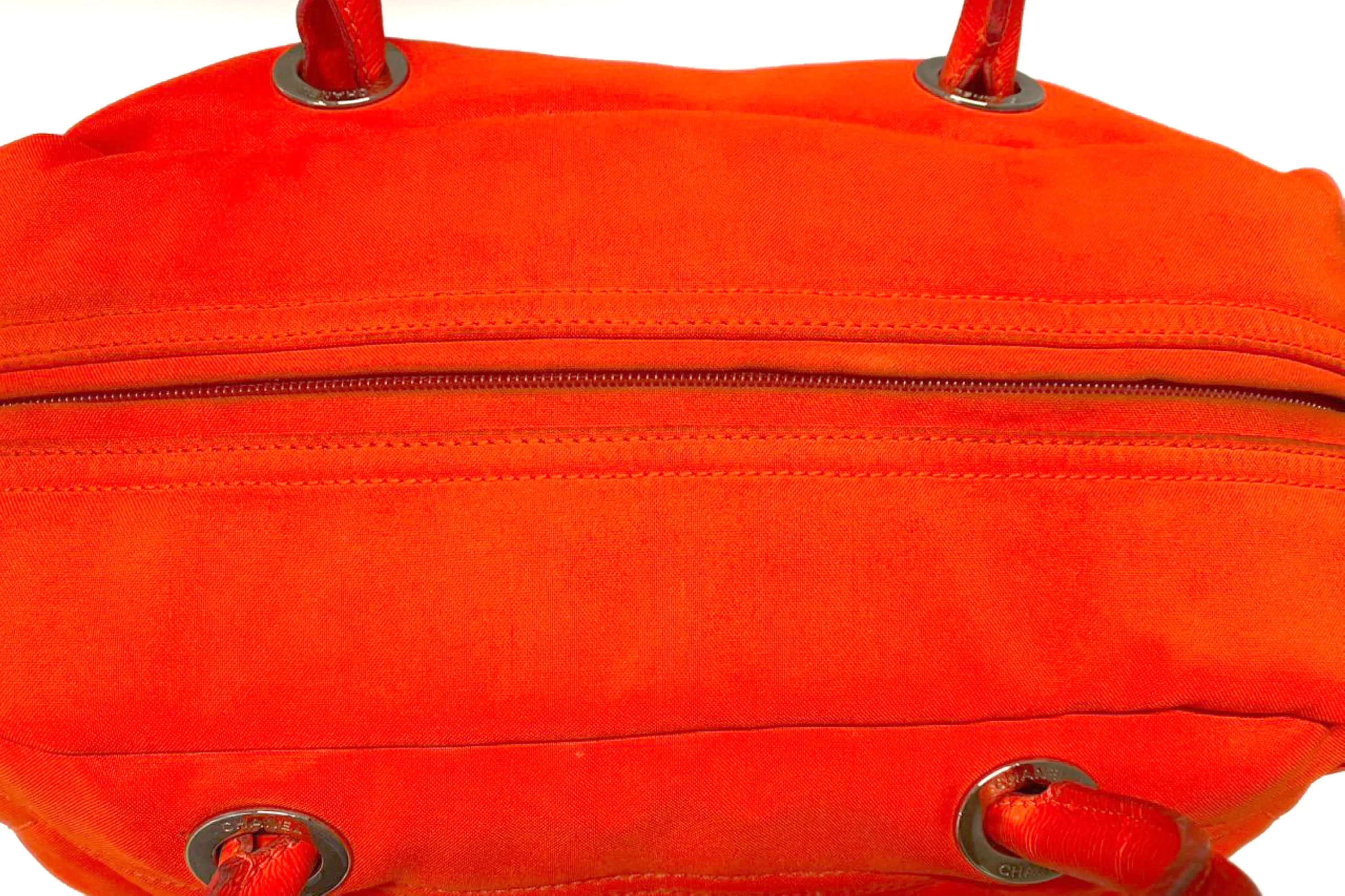 CHANEL PARIS BIARRITZ NEON ORANGE NYLON BOWLER BAG (1221xxxx), WITH CARD