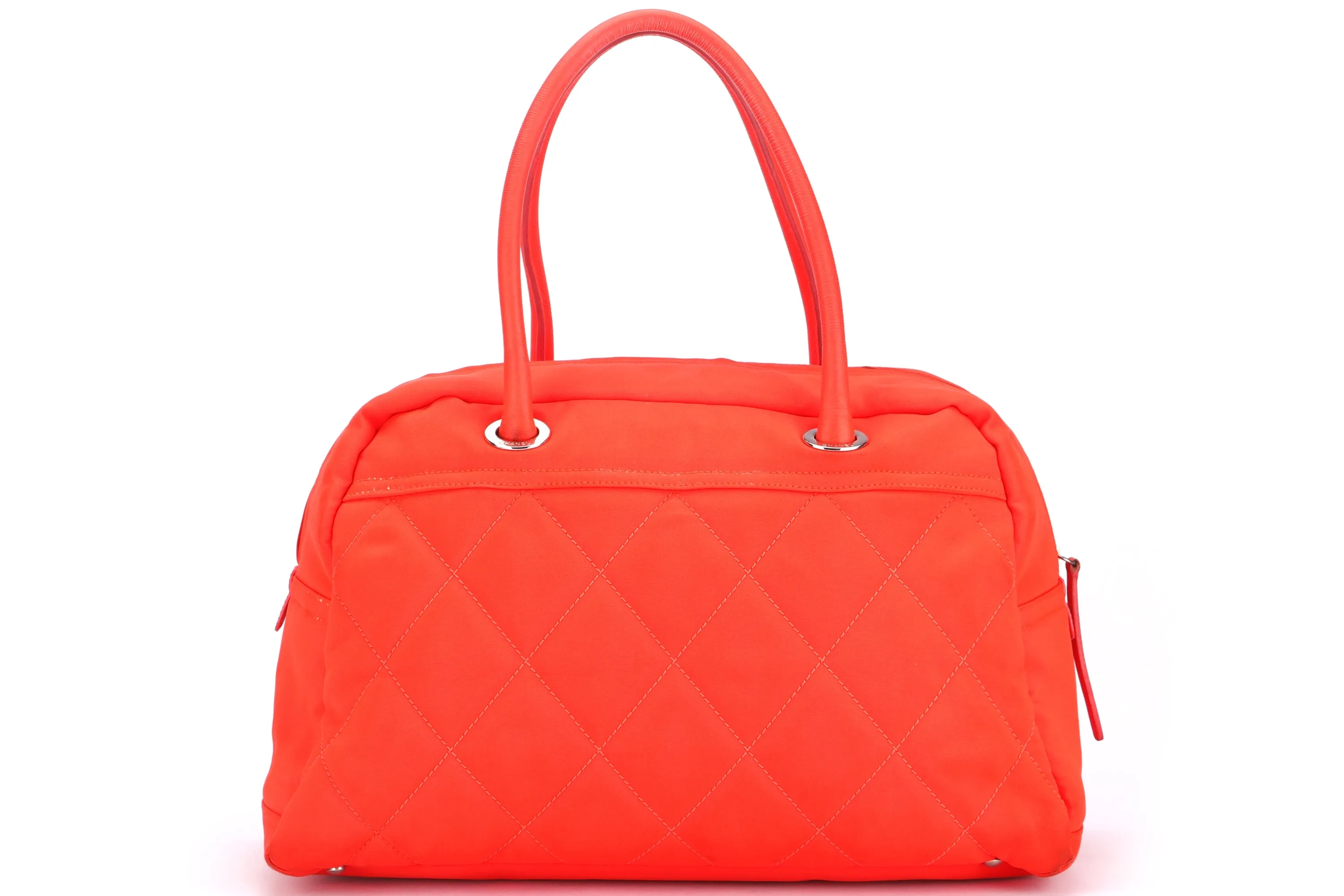 CHANEL PARIS BIARRITZ NEON ORANGE NYLON BOWLER BAG (1221xxxx), WITH CARD