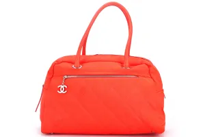 CHANEL PARIS BIARRITZ NEON ORANGE NYLON BOWLER BAG (1221xxxx), WITH CARD