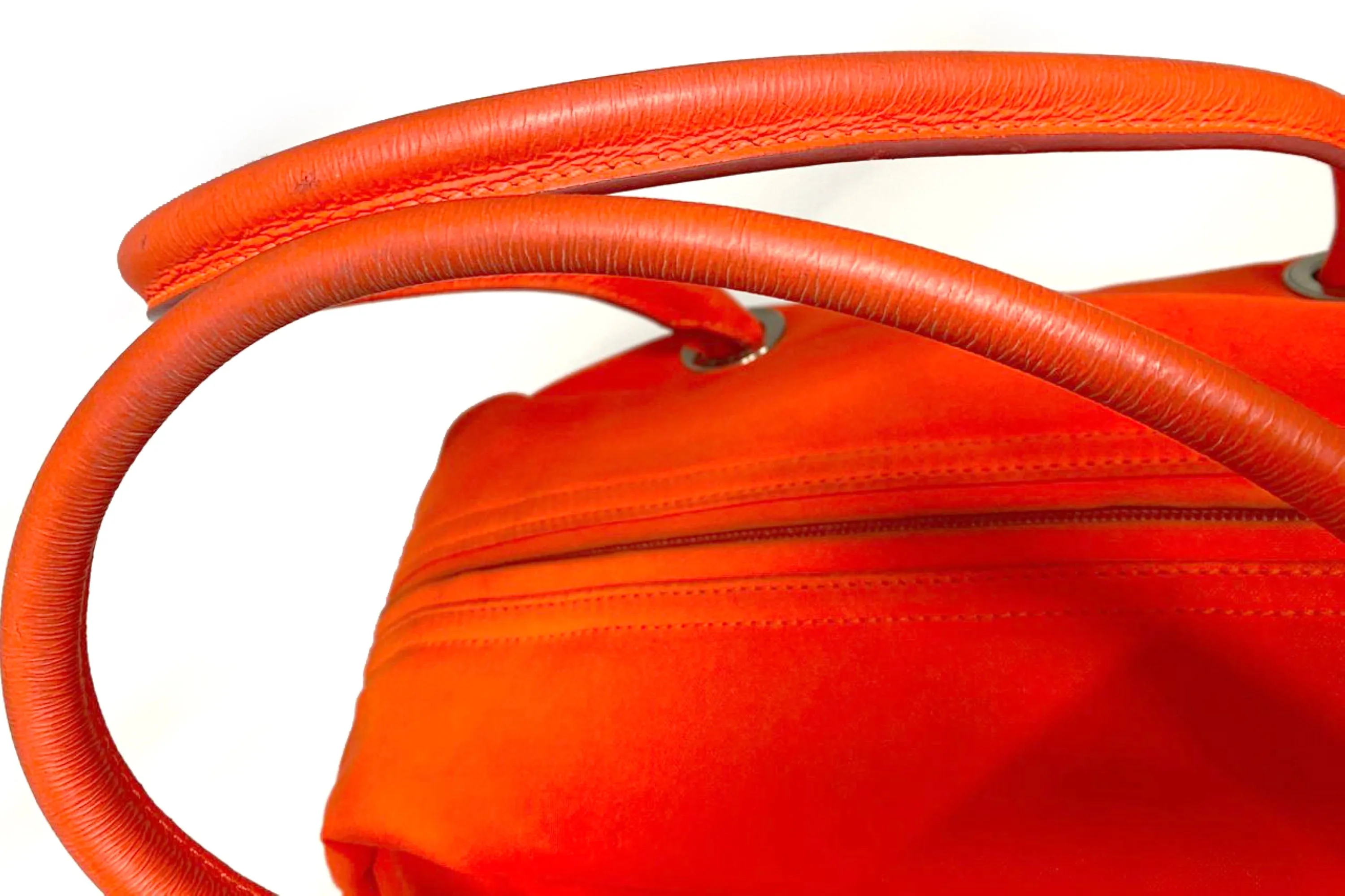 CHANEL PARIS BIARRITZ NEON ORANGE NYLON BOWLER BAG (1221xxxx), WITH CARD