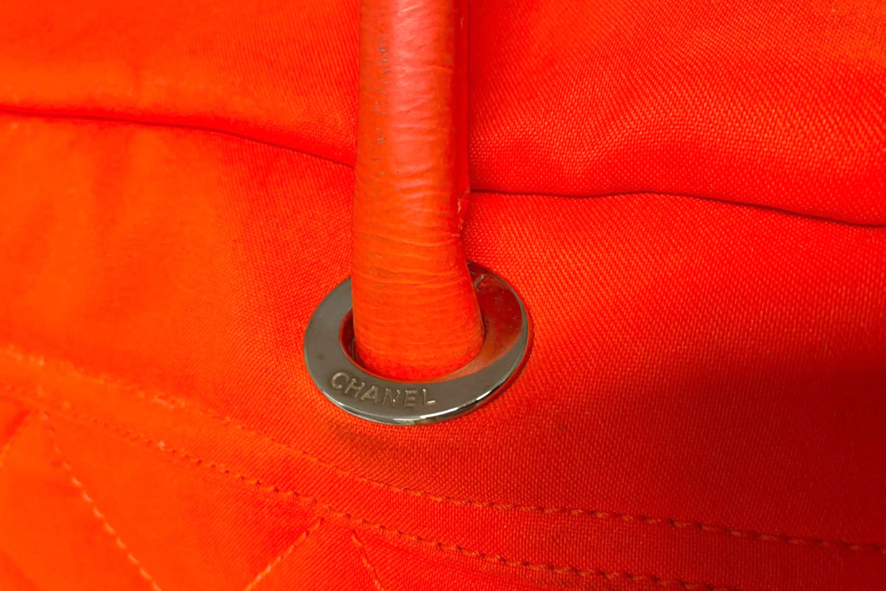CHANEL PARIS BIARRITZ NEON ORANGE NYLON BOWLER BAG (1221xxxx), WITH CARD