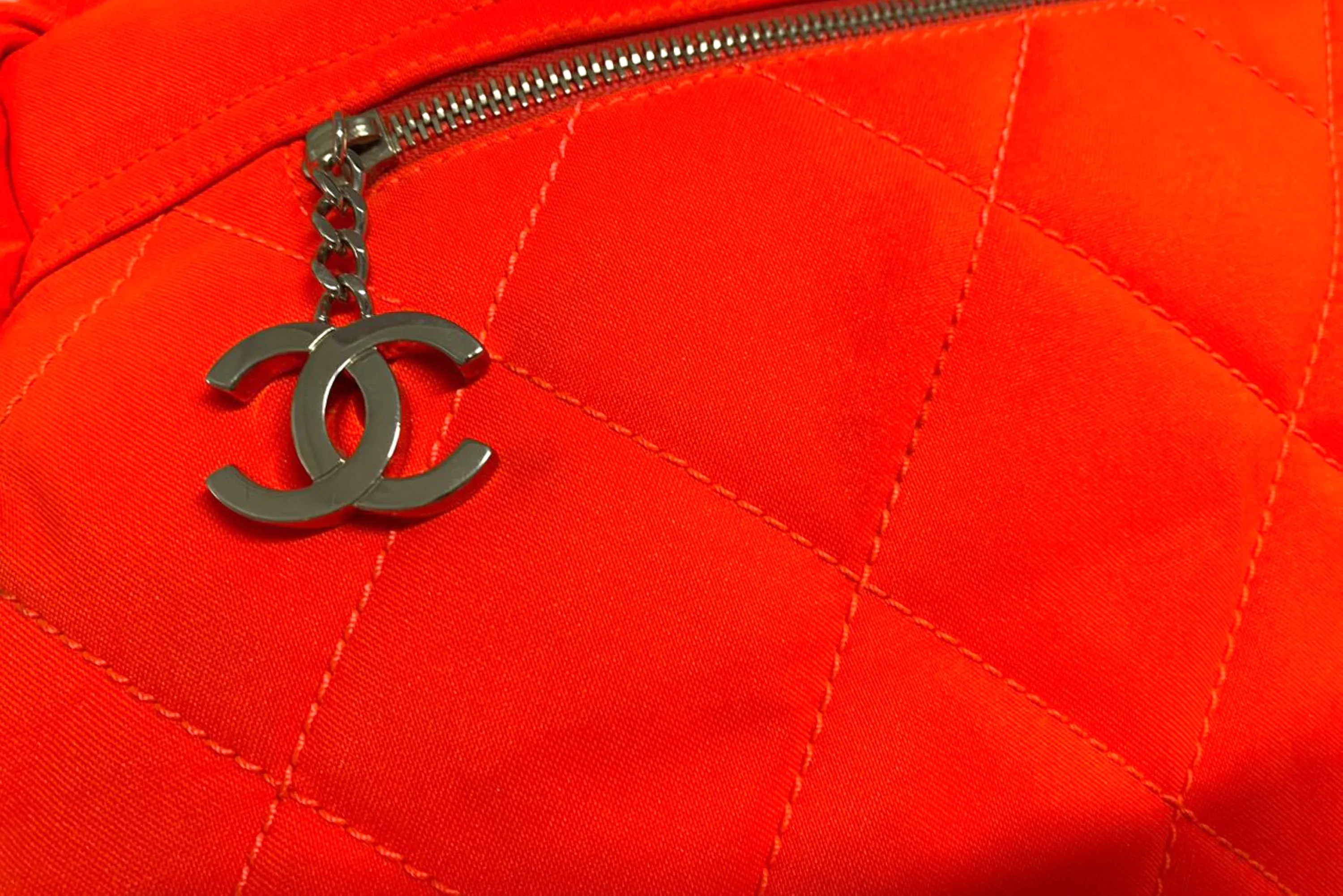 CHANEL PARIS BIARRITZ NEON ORANGE NYLON BOWLER BAG (1221xxxx), WITH CARD
