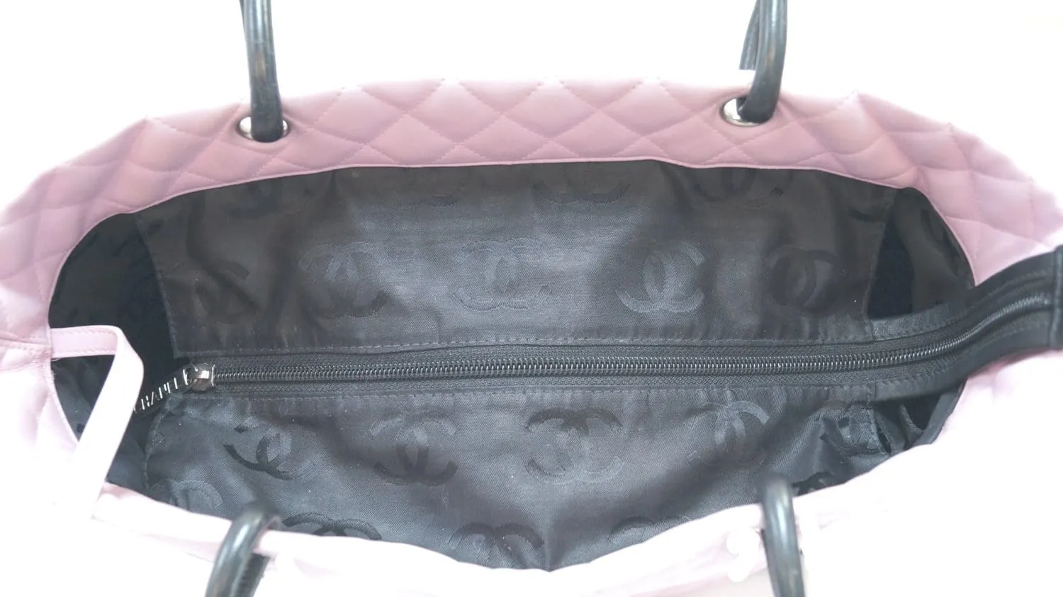 CHANEL Quilted Leather Pink/Black Cambon Tote Bag
