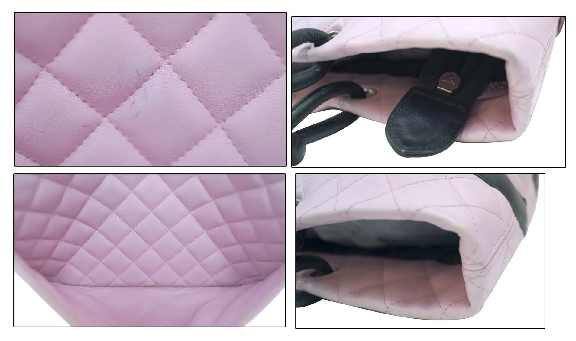 CHANEL Quilted Leather Pink/Black Cambon Tote Bag
