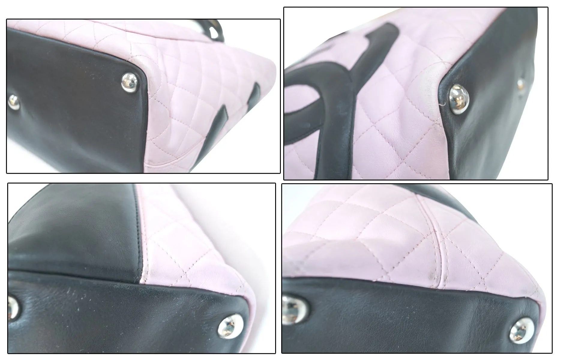 CHANEL Quilted Leather Pink/Black Cambon Tote Bag