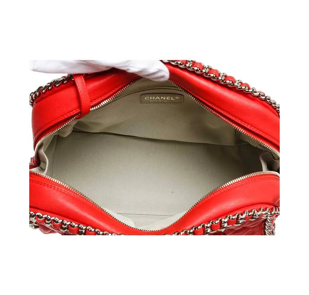 Chanel Red Quilted Bowler Bag