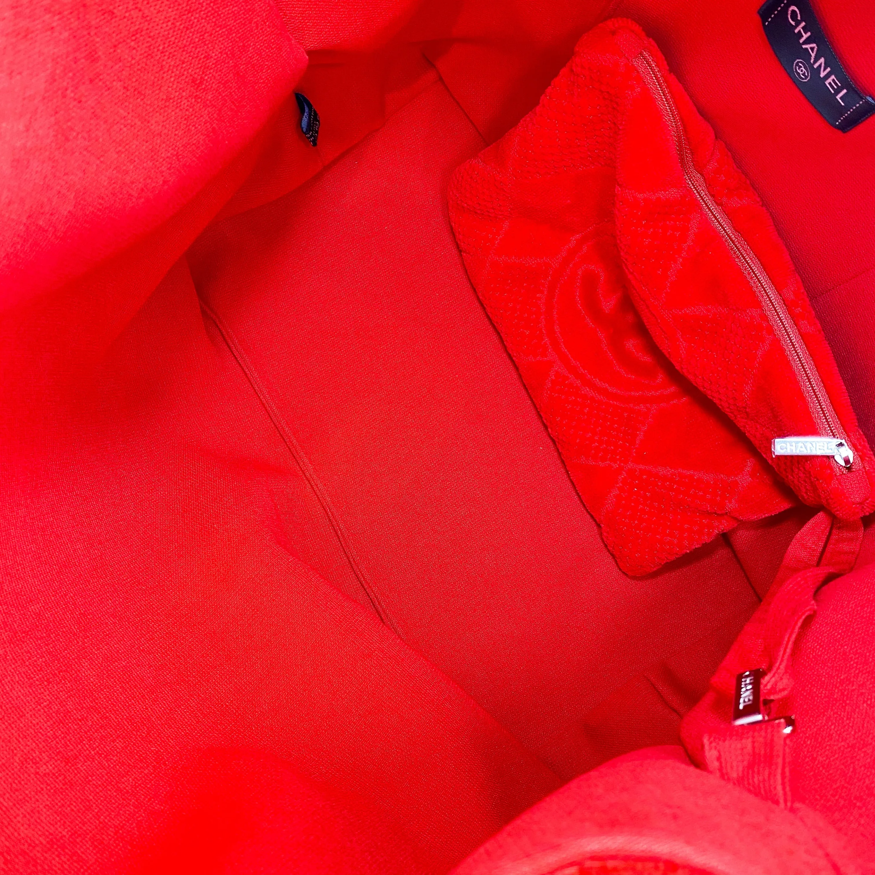 Chanel Red Terry Cloth Tote Beachwear Set