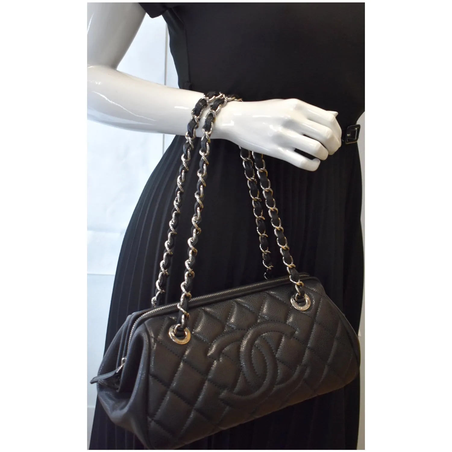 CHANEL Timeless CC Quilted Caviar Leather Small Chain Bowler Bag Black - 15% OFF