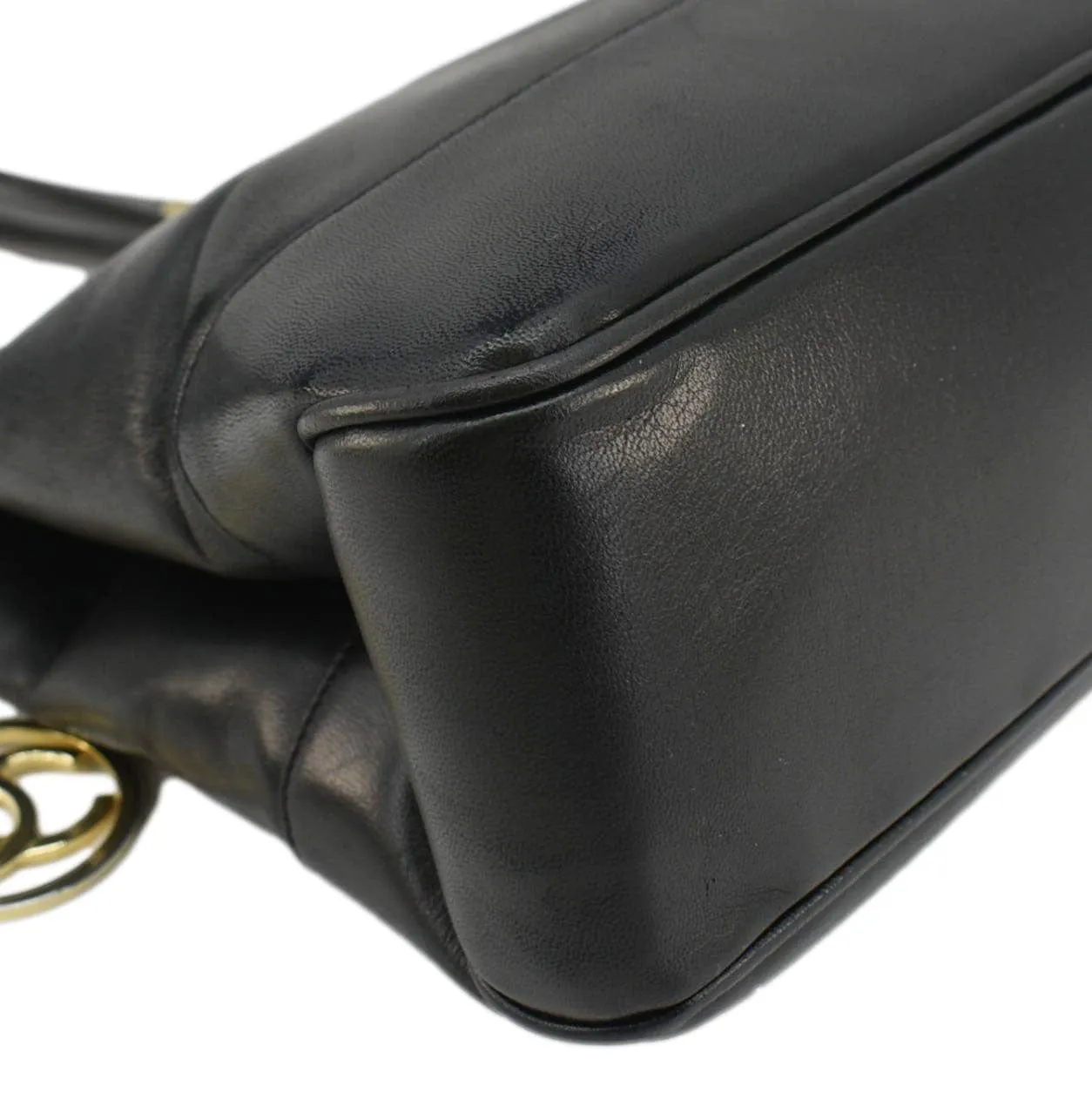 CHANEL Vintage CC Lambskin Leather Chain Shopping Tote Bag Bag Black