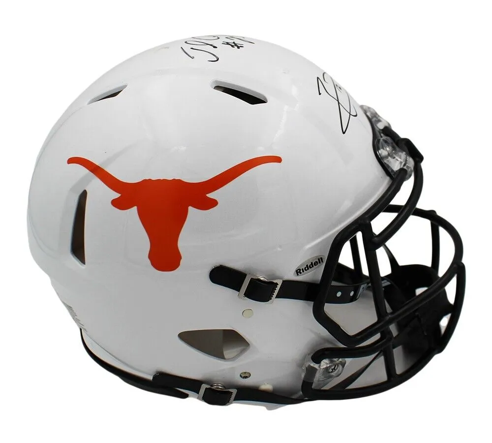 Charles and Thomas Signed Longhorns Speed Auth White Gloss/Orange Decal Helmet