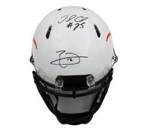 Charles and Thomas Signed Longhorns Speed Auth White Gloss/Orange Decal Helmet