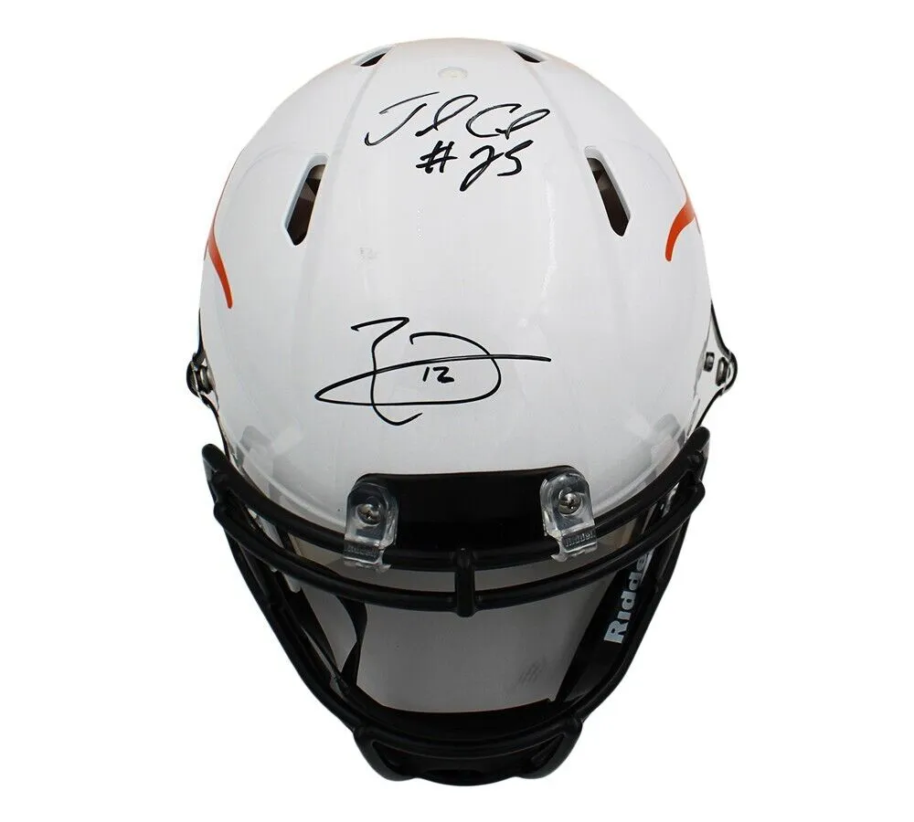 Charles and Thomas Signed Longhorns Speed Auth White Gloss/Orange Decal Helmet