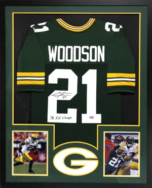 Charles Woodson Signed Green Bay Packers Framed Green Custom Jersey with "SB XLV Champs" Inscription