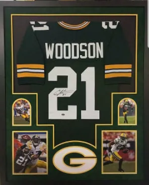 Charles Woodson Signed Green Bay Packers Framed Green Custom Jersey