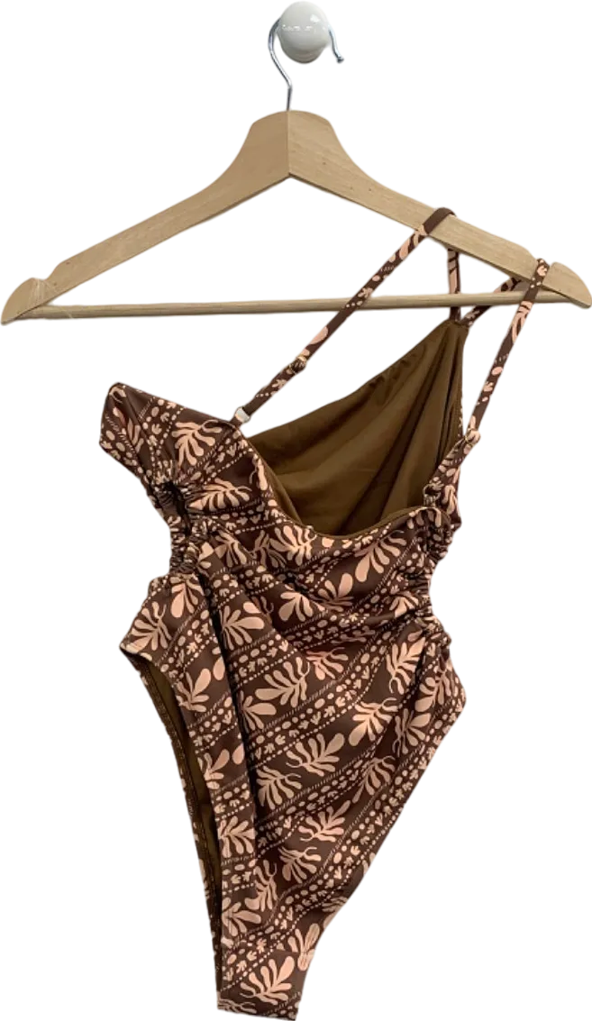 Charlie Holiday Brown Floral Print One-Piece Swimsuit UK 10