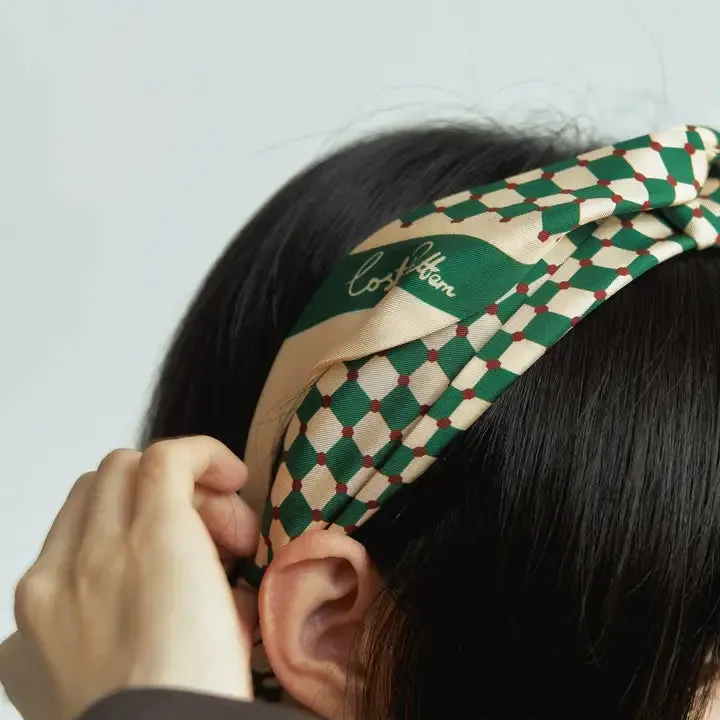 “Checkerboard” Silk Skinny Scarf - Green