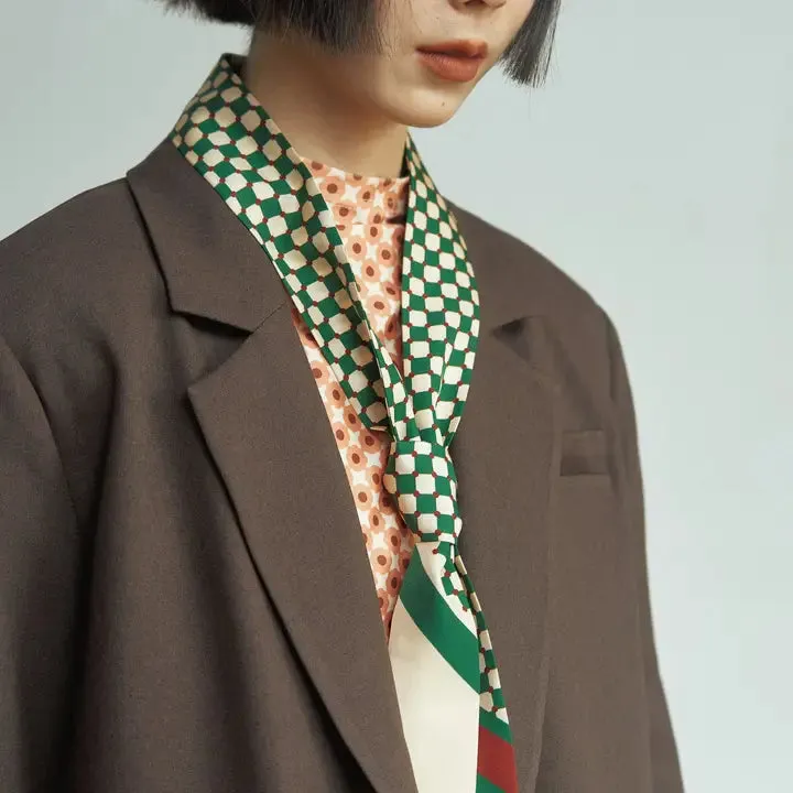 “Checkerboard” Silk Skinny Scarf - Green
