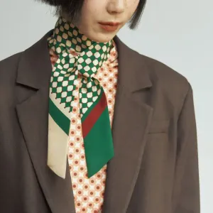 “Checkerboard” Silk Skinny Scarf - Green