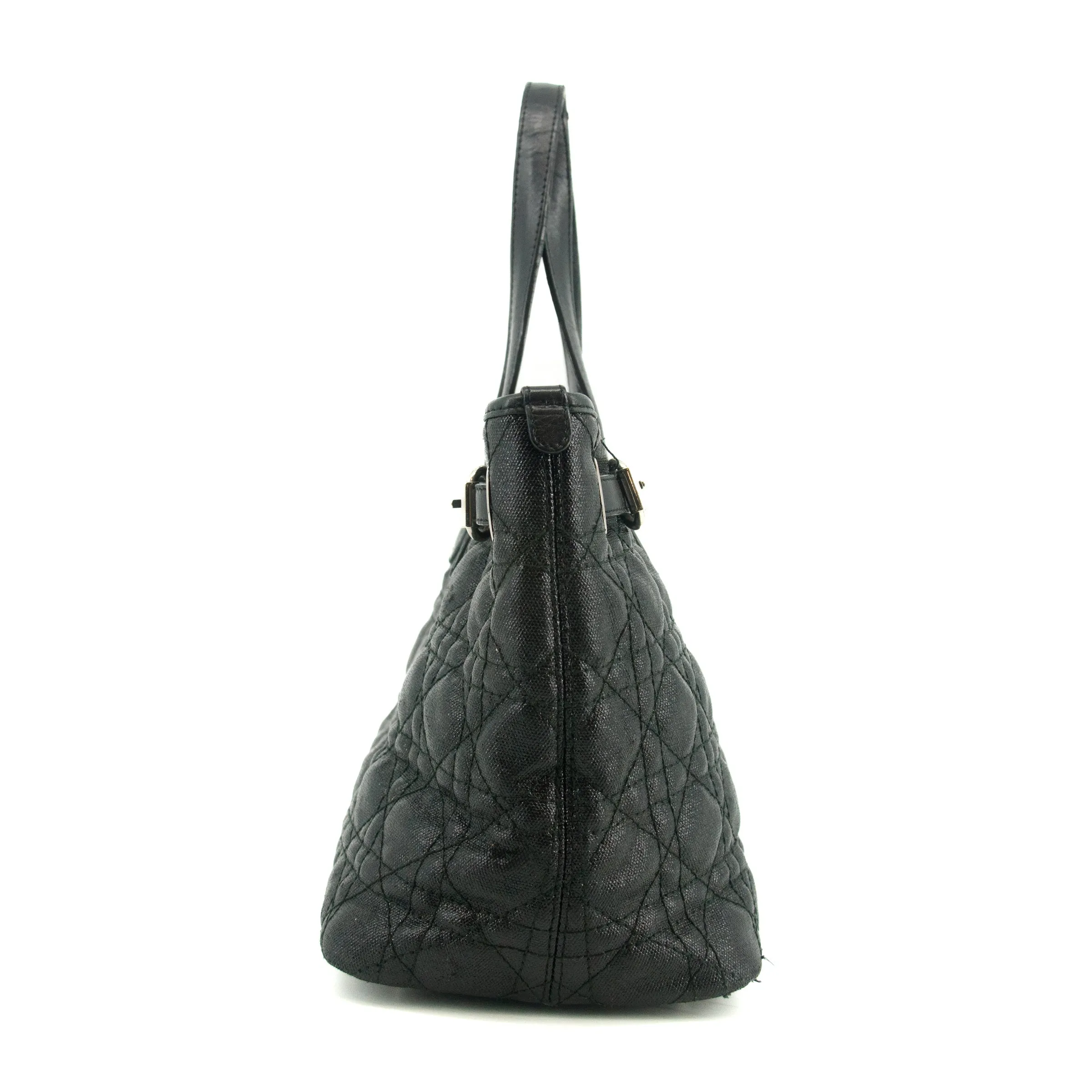 Christian Dior Cannage Panarea Coated Canvas Tote Bag Black Small #3179