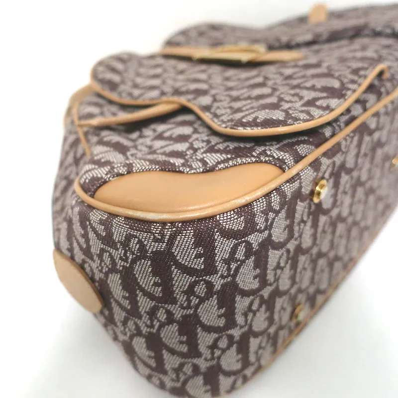 Christian Dior Double Saddle Bowler Bag Brown Diorissimo Canvas & Beige Leather