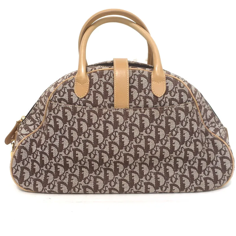 Christian Dior Double Saddle Bowler Bag Brown Diorissimo Canvas & Beige Leather