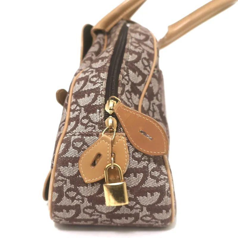 Christian Dior Double Saddle Bowler Bag Brown Diorissimo Canvas & Beige Leather