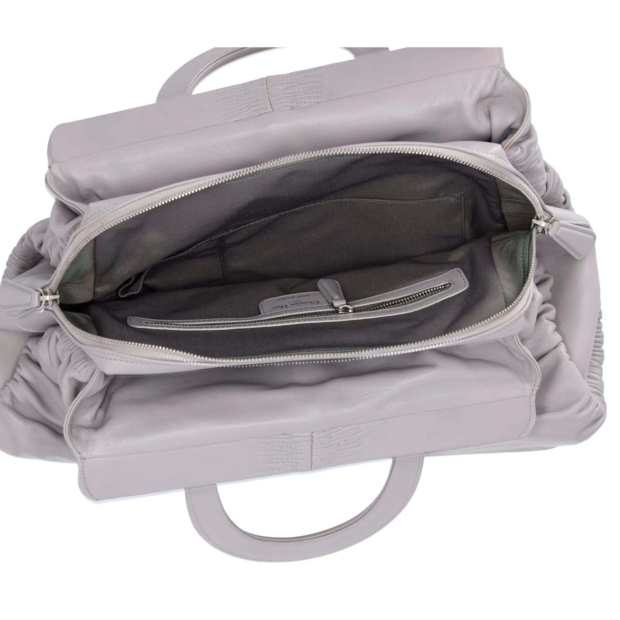 Christian Dior Karenina Handbag North South Tote Gray Leather