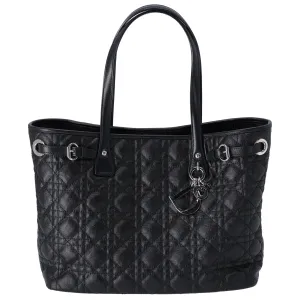 Christian Dior Panarea Tote Bag Black Coated Canvas Leather Quilted
