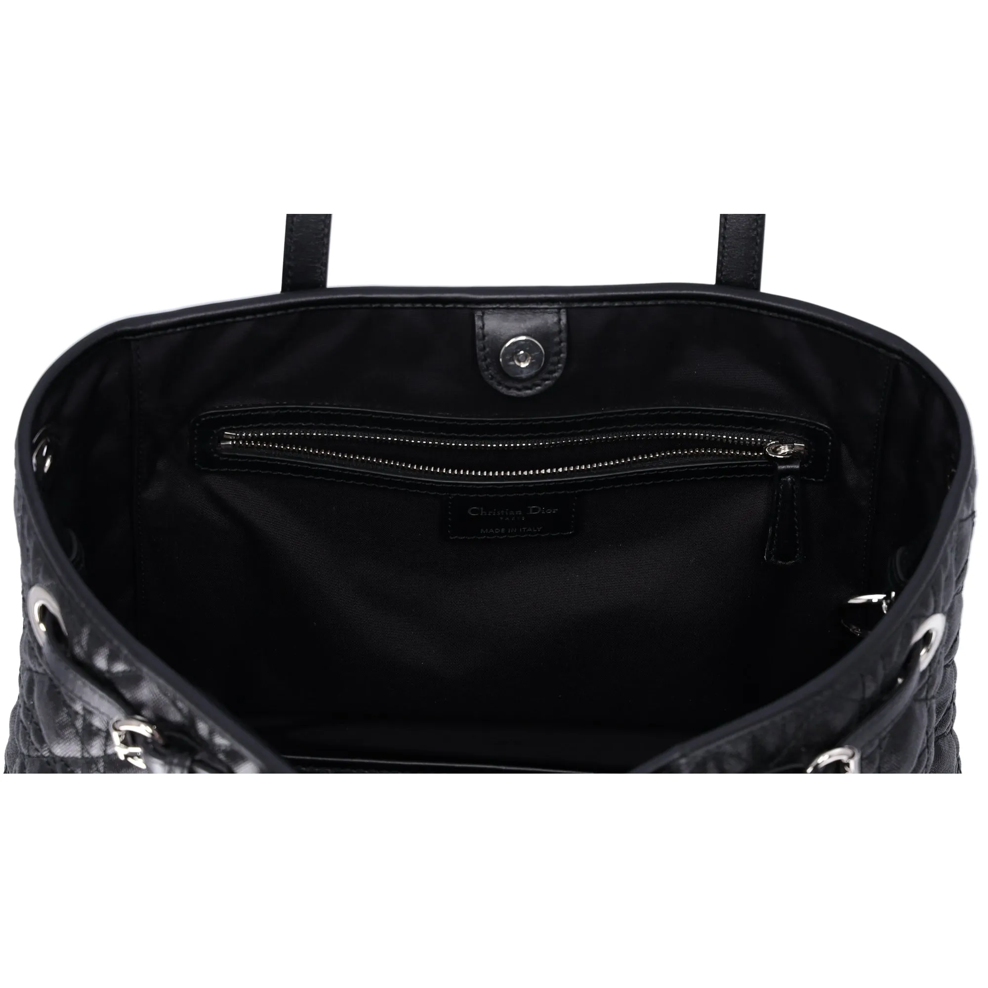 Christian Dior Panarea Tote Bag Black Coated Canvas Leather Quilted