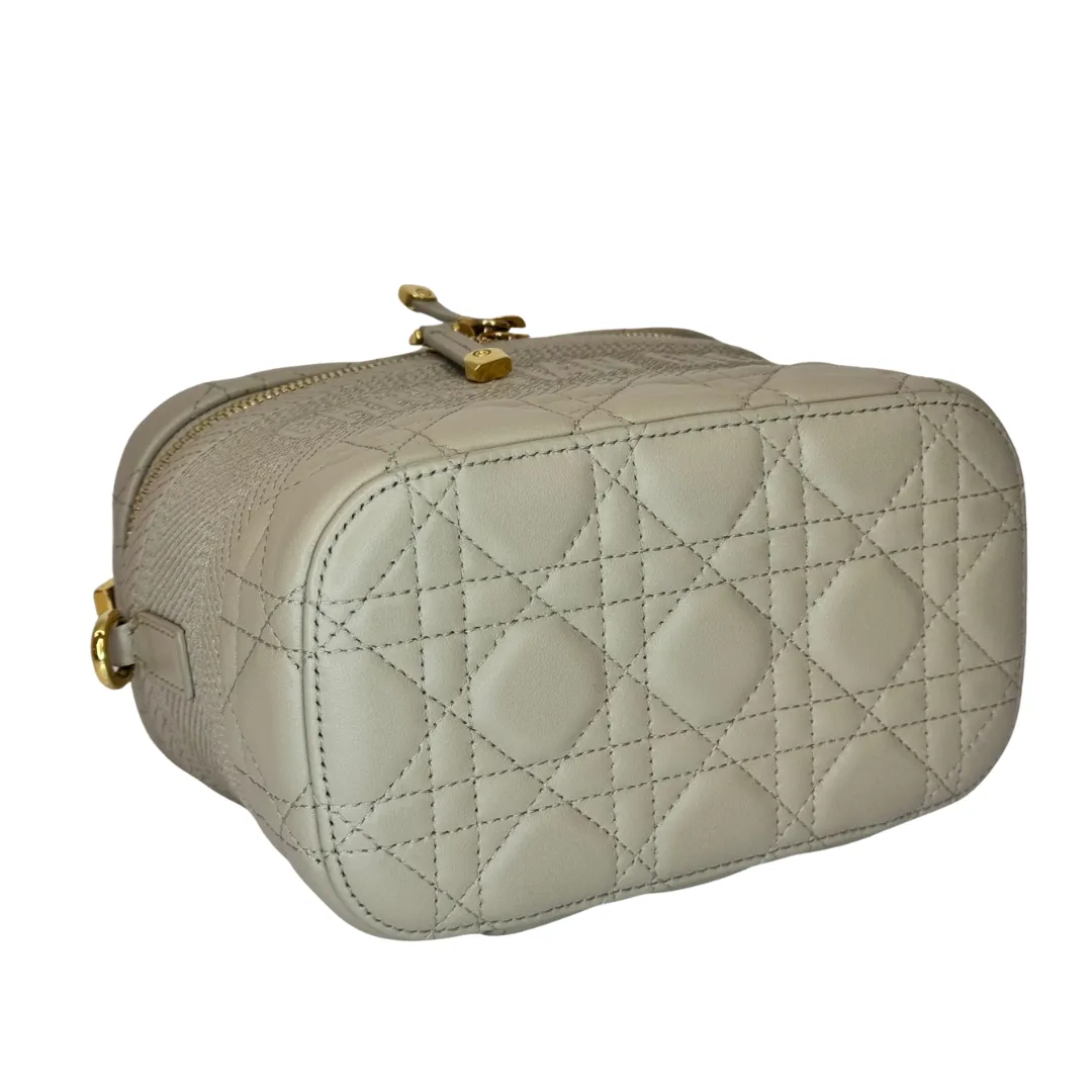 CHRISTIAN DIOR Small Lambskin Cannage Dior Travel Vanity Case, Rose des Vents