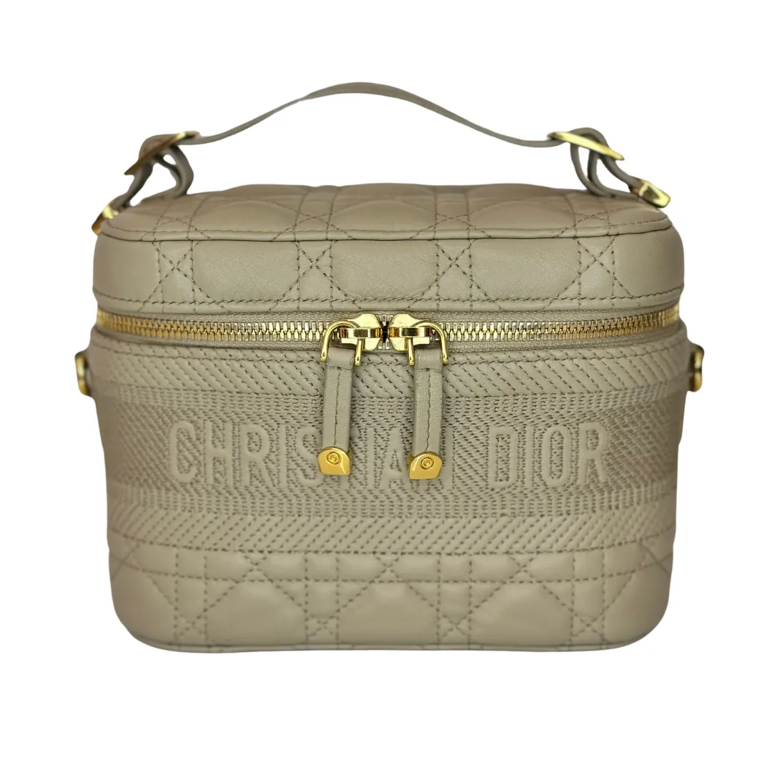 CHRISTIAN DIOR Small Lambskin Cannage Dior Travel Vanity Case, Rose des Vents