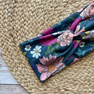 Claire Teal Floral Knit Twist Headband