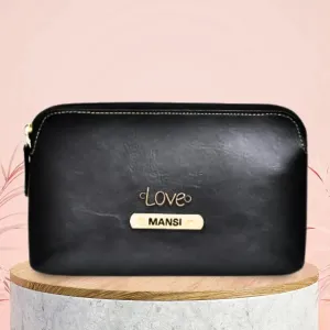 Classy Leather Customized Mutlipurpose Large Travel/Vanity/Make - up Pouch (Black)