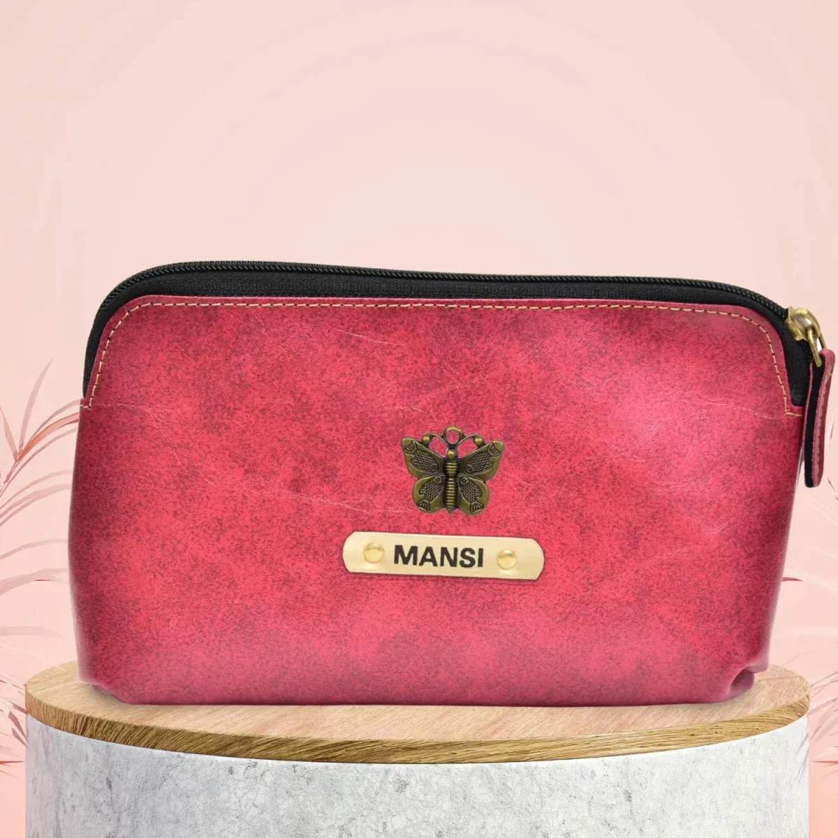 Classy Leather Customized Mutlipurpose Large Travel/Vanity/Make - up Pouch (Maroon)