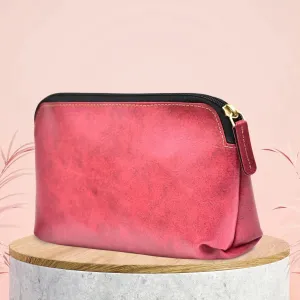 Classy Leather Customized Mutlipurpose Large Travel/Vanity/Make - up Pouch (Peach)