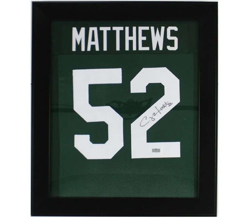 Clay Matthews Signed Green Bay Framed 27x23 Custom Green Jersey
