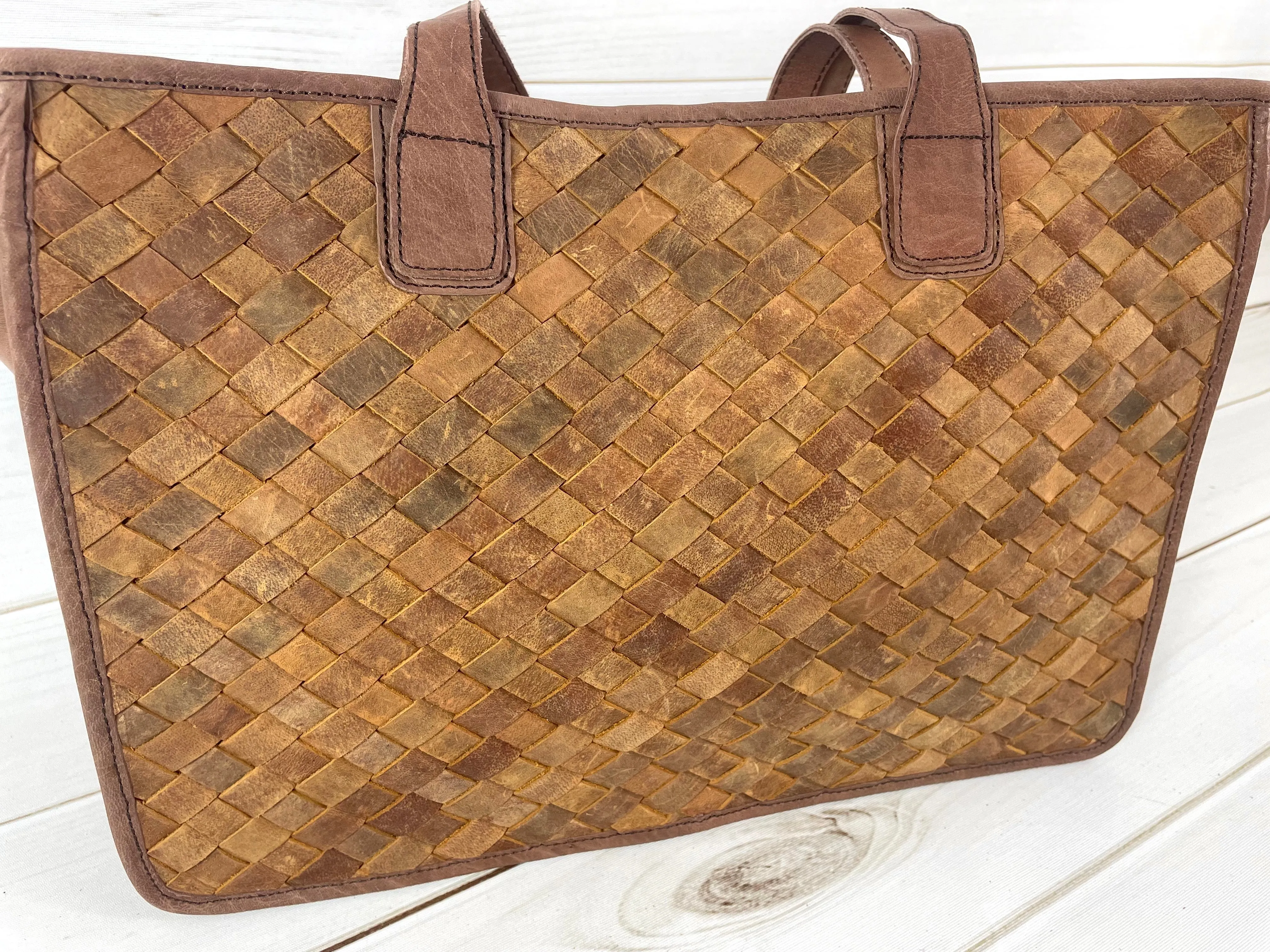 CLEARANCE! Leather Basket Weave Large Tote